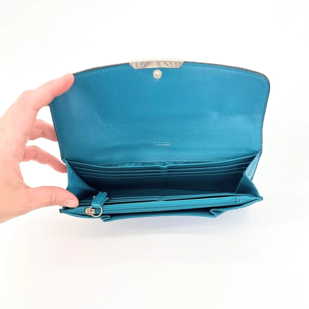 Coach Madison Slim Envelope Wallet Teal Dark Plume Leather Silver Hardware